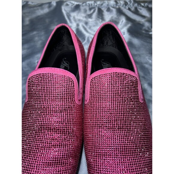 Amali Men’s Dazzle Fuchsia Sparkly Loafers Dress Shoes Pink Rhinestone Size 10 - Picture 4 of 10